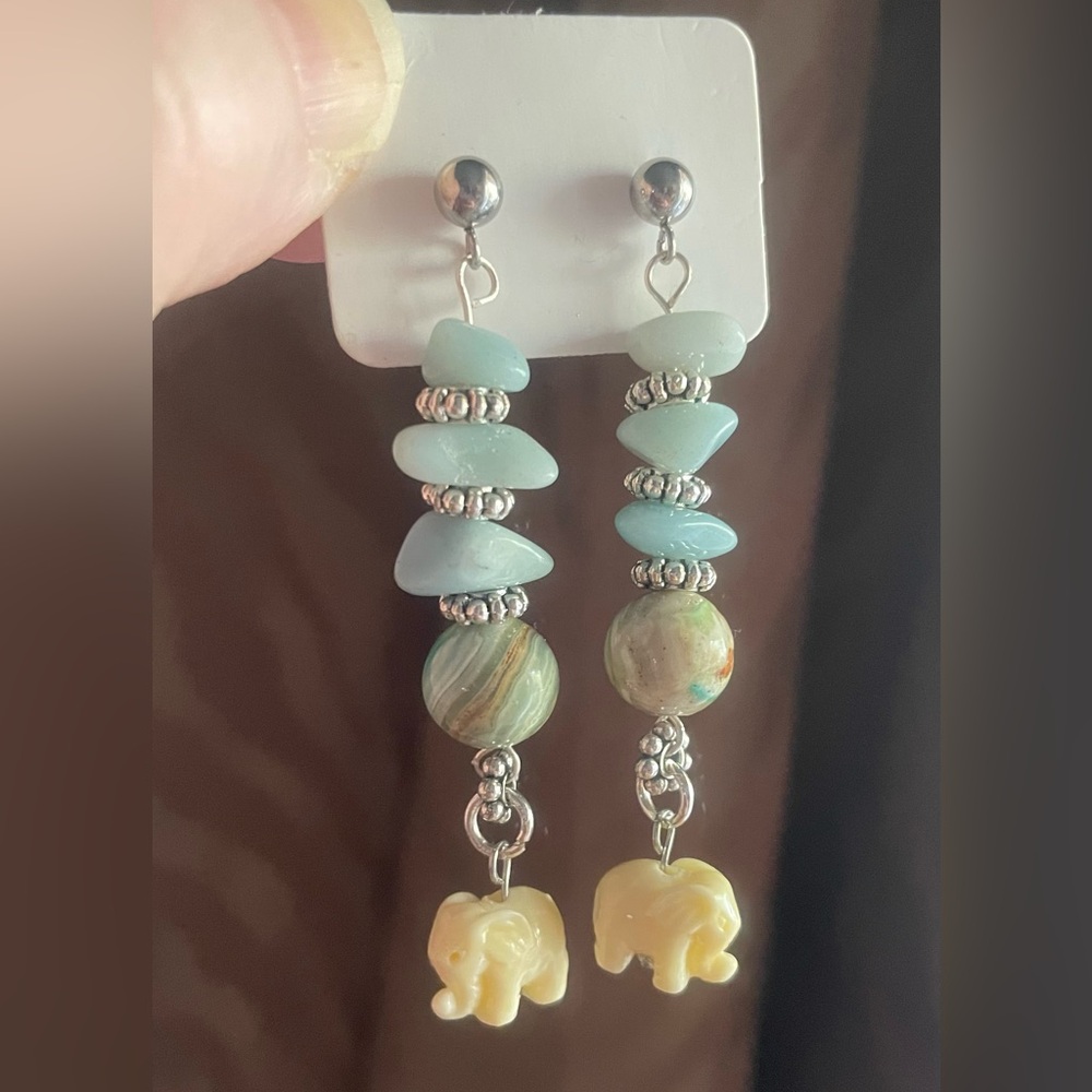 Larimar & Phoenix Stone Beaded Elephant Earrings